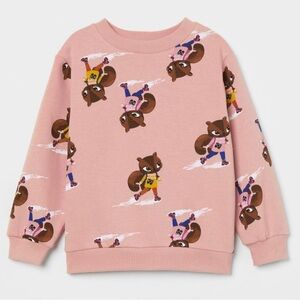 H&M Kids Crew Neck Powder Pink Printed (Squirrels) Sweatshirt | Size 5 -6 Y